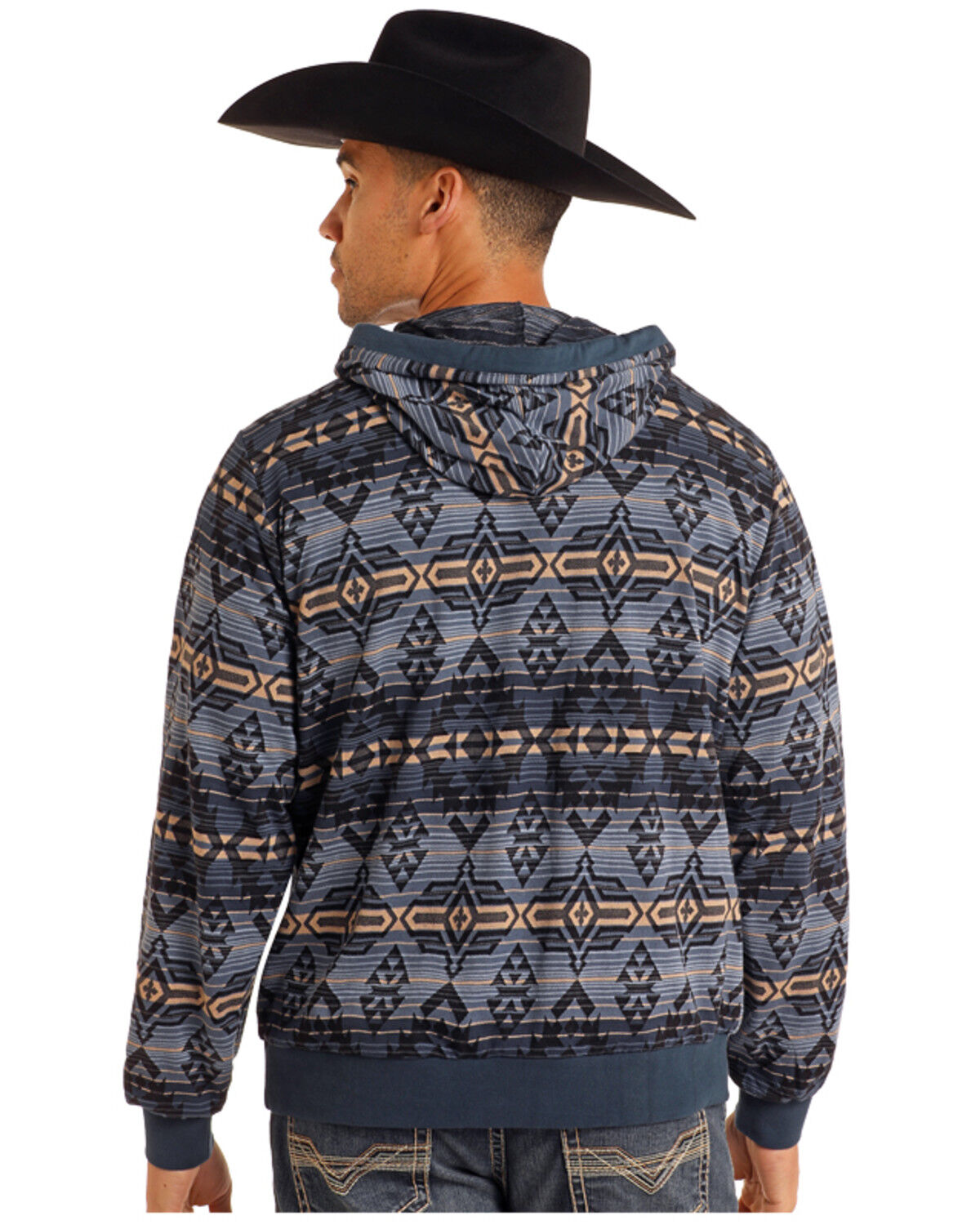 Image #2 - Rock & Roll Denim Men's Southwestern Print Hooded Sweatshirt, Navy, hi-res