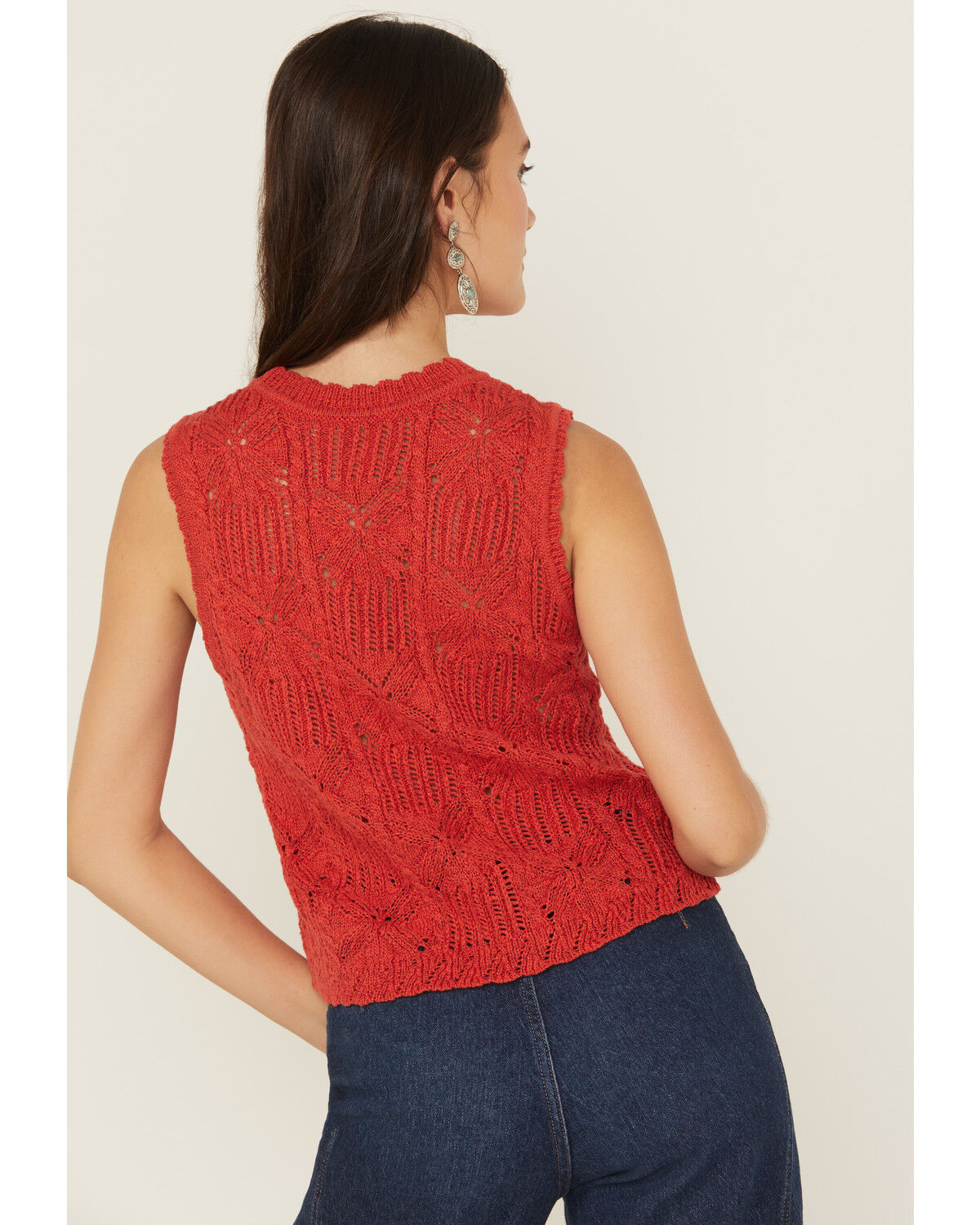 Image #4 - Shyanne Women's Tie-Front Crochet Sweater Vest, Red, hi-res