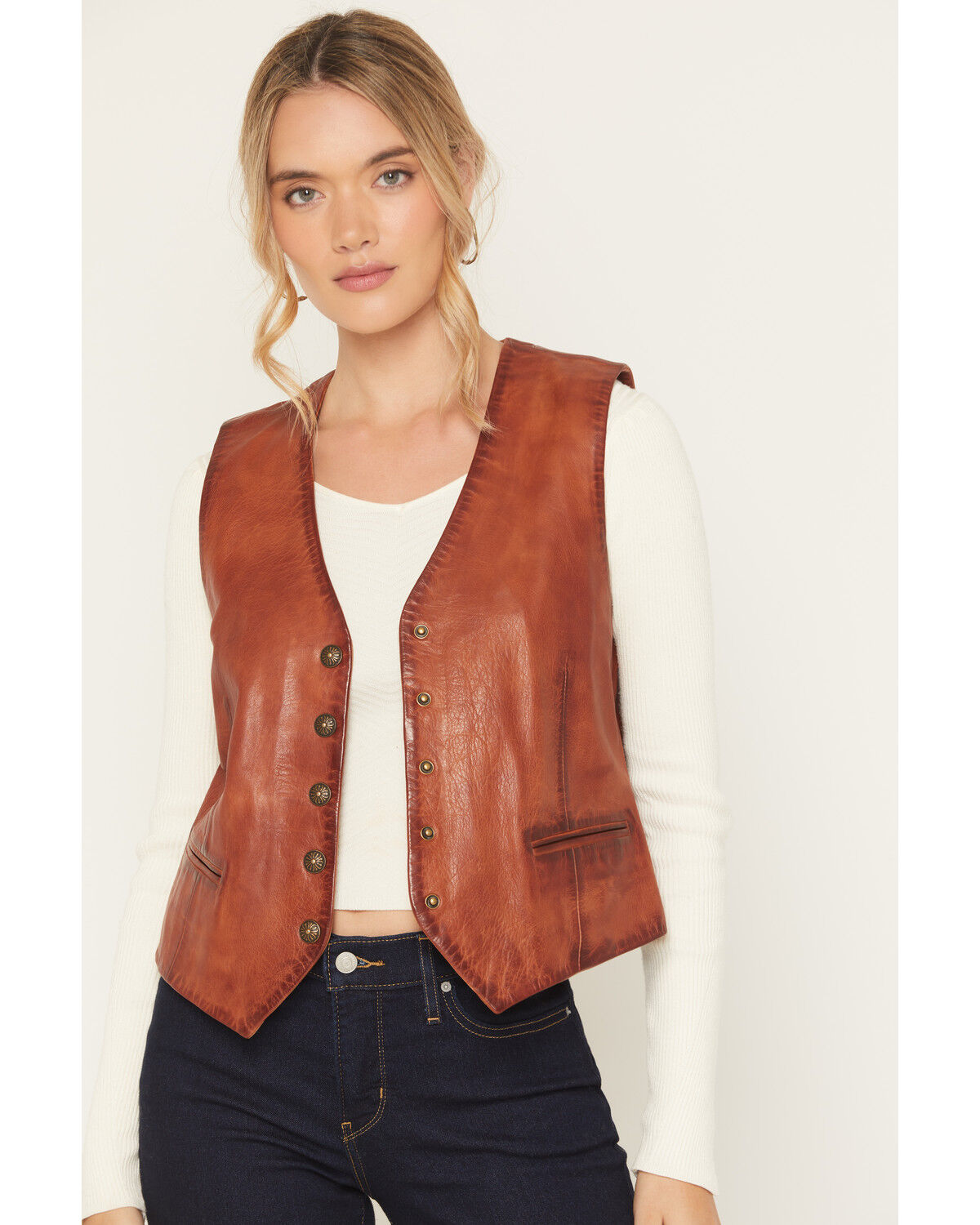 Image #1 - Scully Women's Leather Vest, Cognac, hi-res