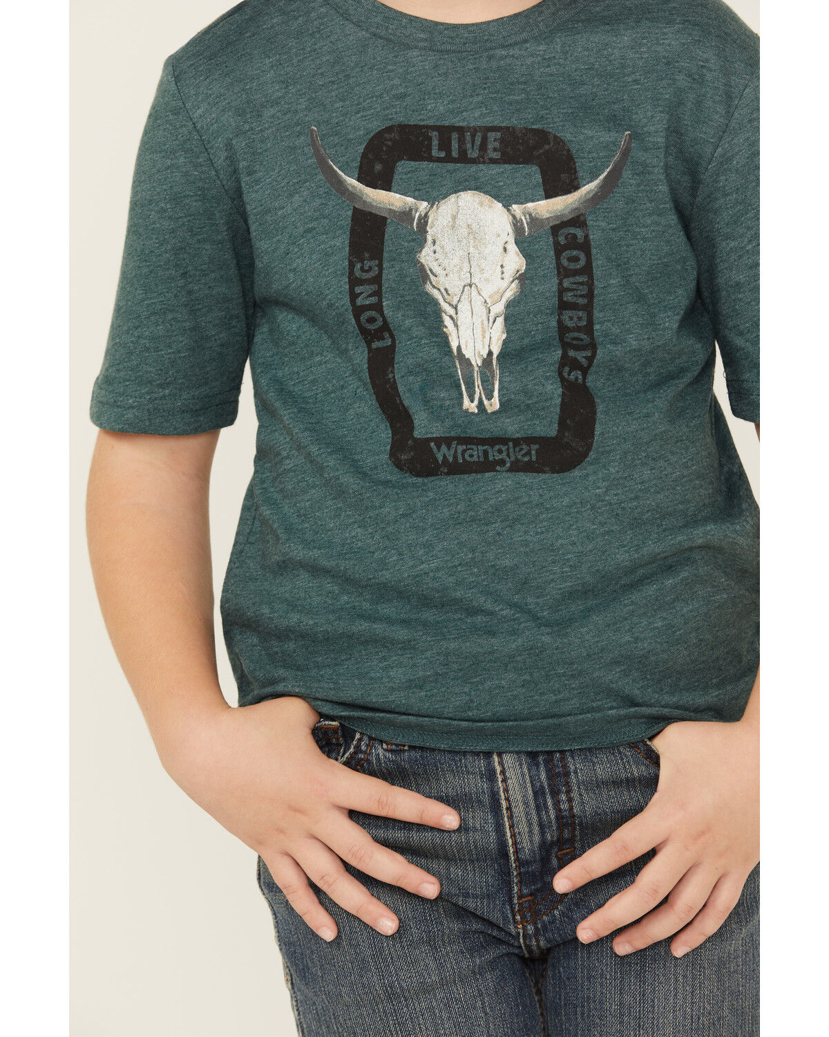 Image #2 - Wrangler Boys' Steerhead Short Sleeve Graphic T-Shirt, Green, hi-res