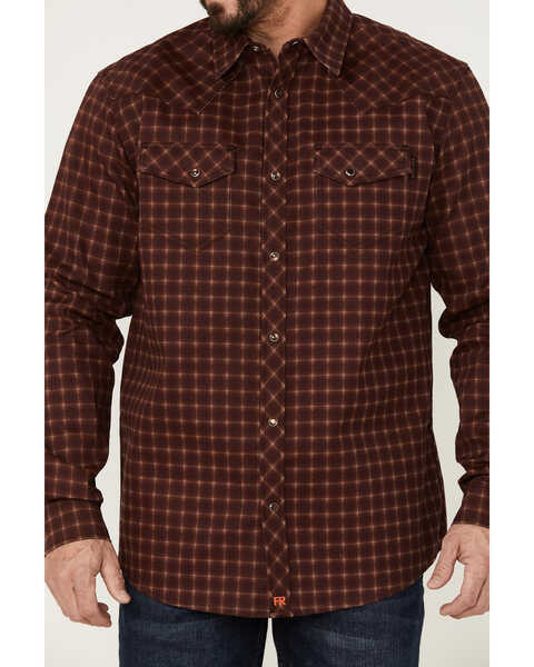 Image #3 - Cody James Men's FR Tartan Plaid Print Long Sleeve Snap Work Shirt , Brown, hi-res