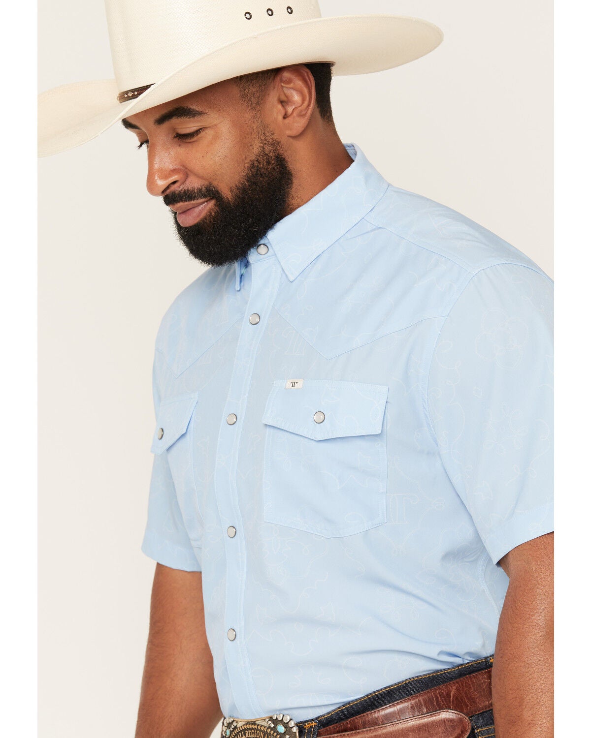 Image #2 - Ferrell Men's Tek Carson Boot Stitch Short Sleeve Snap Performance Western Shirt, Blue, hi-res
