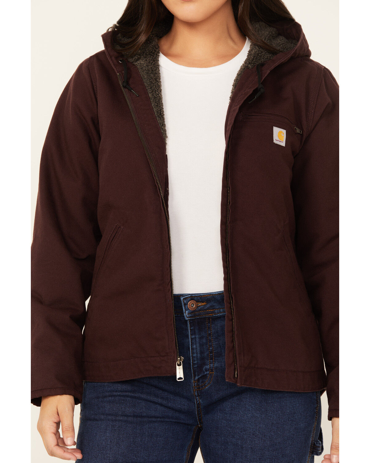 Image #3 - Carhartt Women's Loose Fit Washed Duck Sherpa Lined Jacket, Purple, hi-res