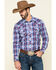 Rock & Roll Denim Men's Ombre Crinkle Plaid Long Sleeve Western Shirt , Blue, hi-res
