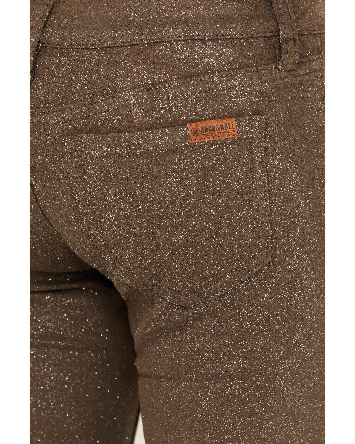Image #4 - Rock & Roll Denim Girls' Glitter Stretch Flare Jeans, Silver, hi-res