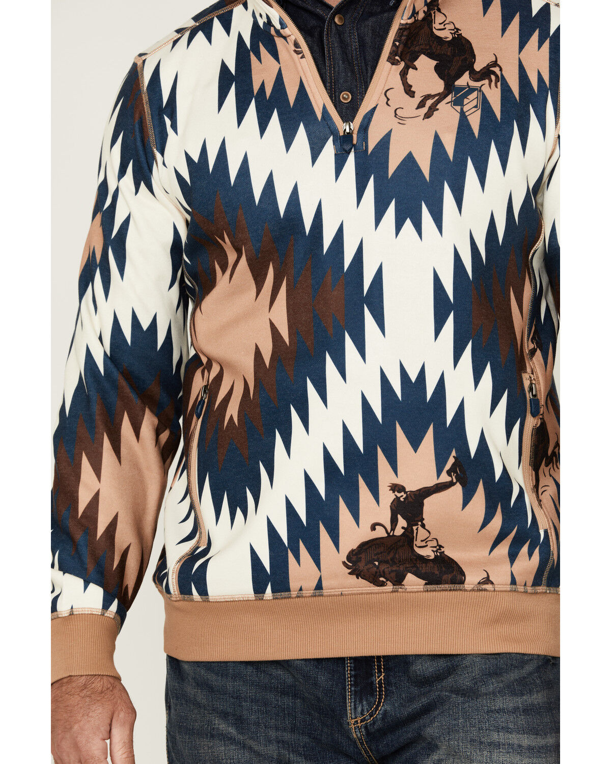 Image #3 - RANK 45® Men's Southwestern Print 1/4 Zip-Up Pullover, Tan, hi-res