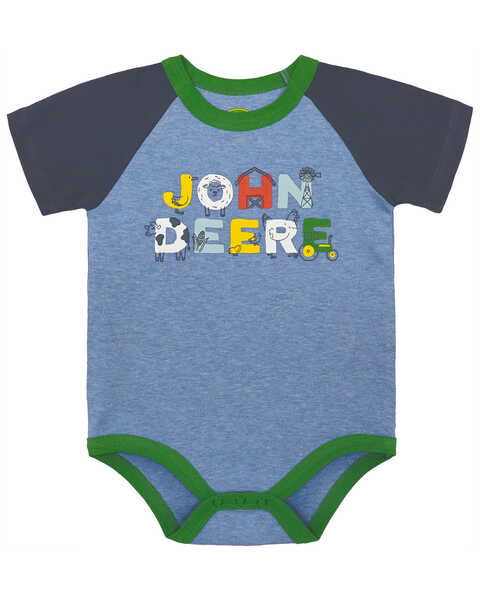 John Deere Infant Boys' John Deere Logo Short Sleeve Onesie, Blue, hi-res