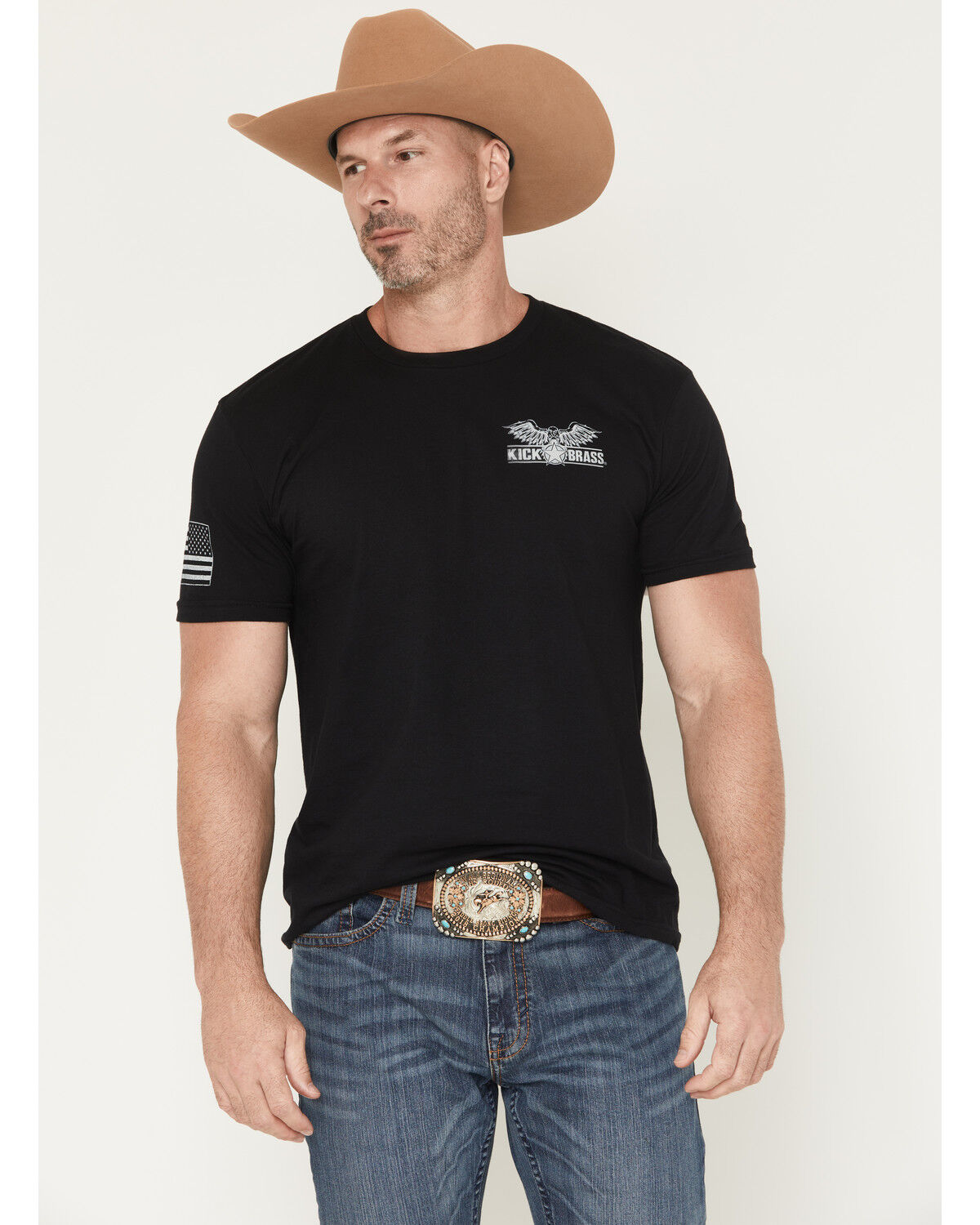 Image #1 - Kick Brass Men's For God and Country Short Sleeve Graphic T-Shirt, Black, hi-res