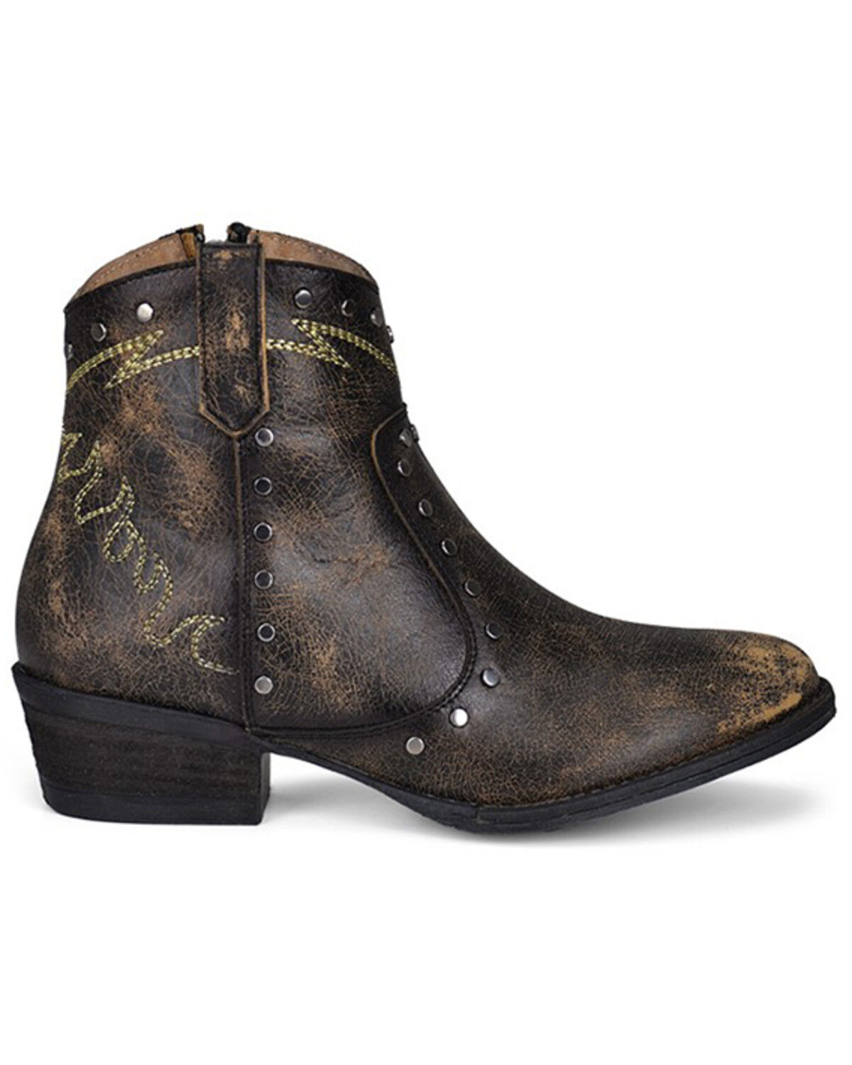 Image #2 - Circle G Women's Embroidery Fashion Booties - Round Toe, Black, hi-res