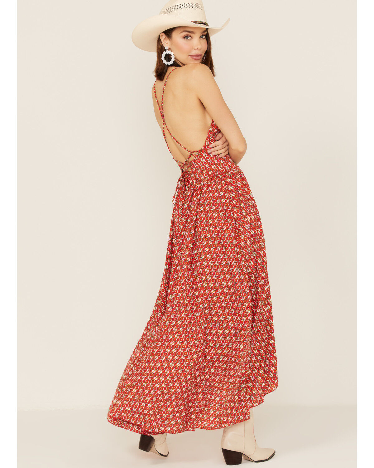 Image #4 - Molly Bracken Women's Printed Asymmetrical High-Low Dress, Red, hi-res