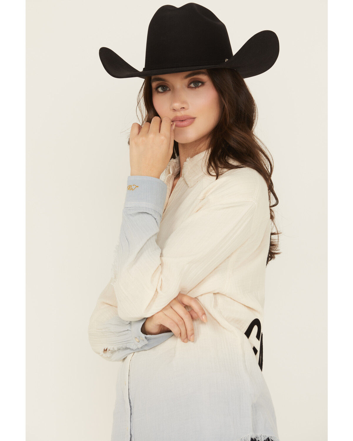 Image #3 - Wrangler X Lainey Wilson Women's Call A Cowboy Ombre Long Sleeve Snap Layering Shirt, Cream, hi-res