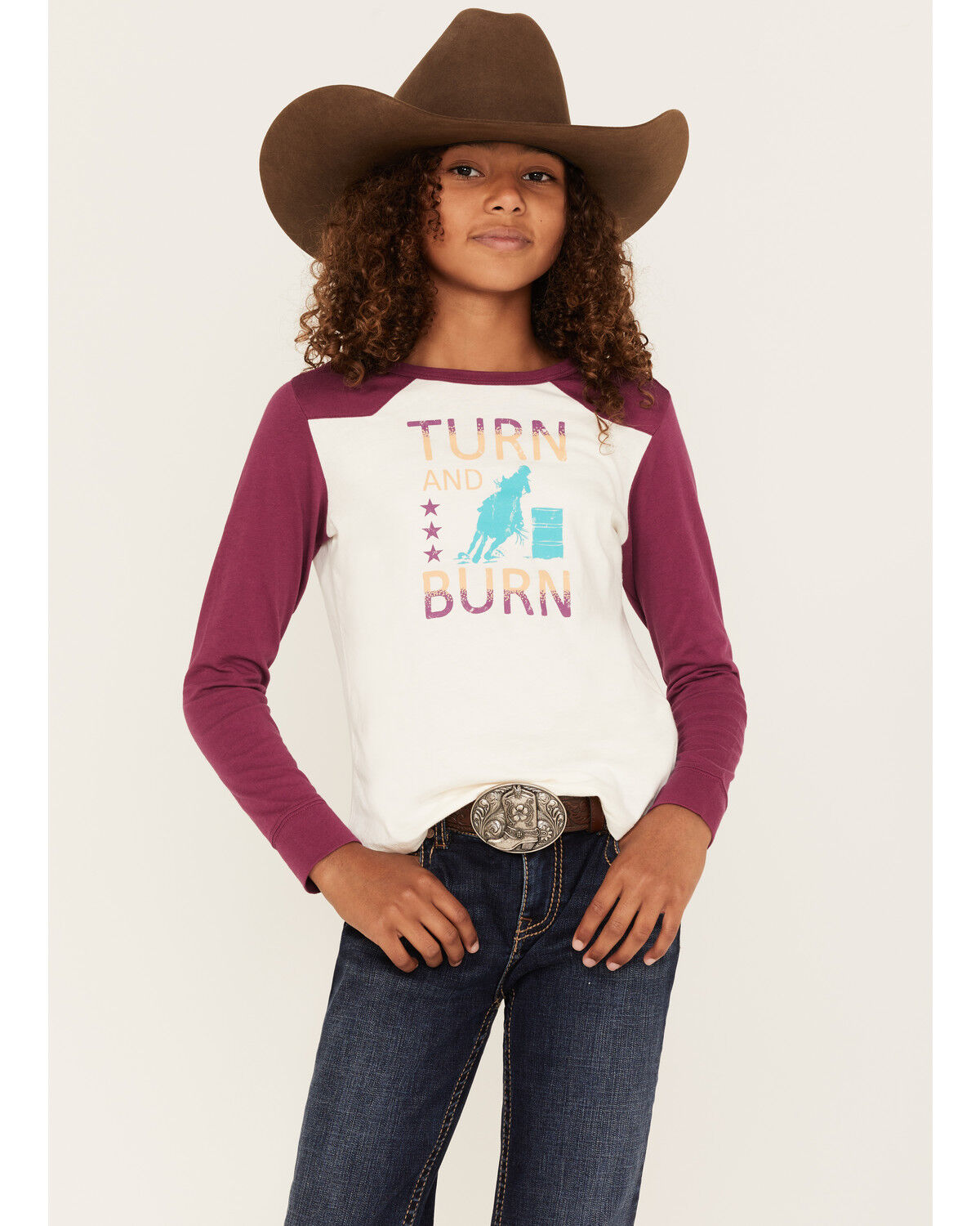 Image #1 - Shyanne Girls' Turn & Burn Raglan Long Sleeve Tee, Ivory, hi-res