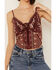 Image #3 - Shyanne Women's Lace Front Embroidered Corset Top , Brown, hi-res