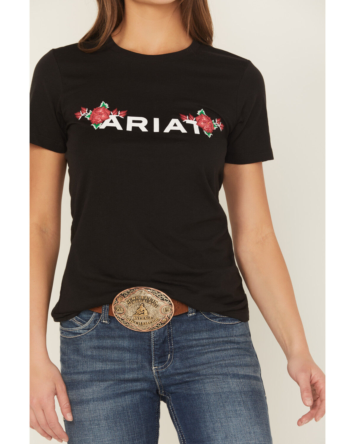 Image #3 - Ariat Women's Boot Barn Exclusive Rosa Logo Short Sleeve Graphic Tee, Black, hi-res