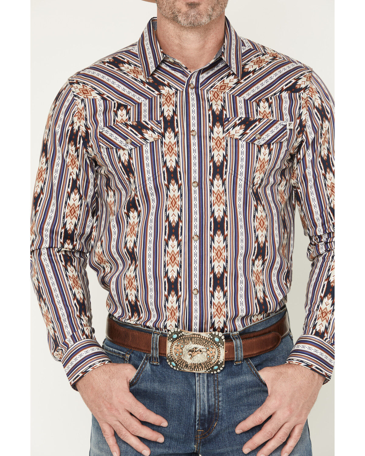 Image #3 - RANK 45® Men's White Mountain Southwestern Striped Print Long Sleeve Snap Stretch Western Shirt, Multi, hi-res