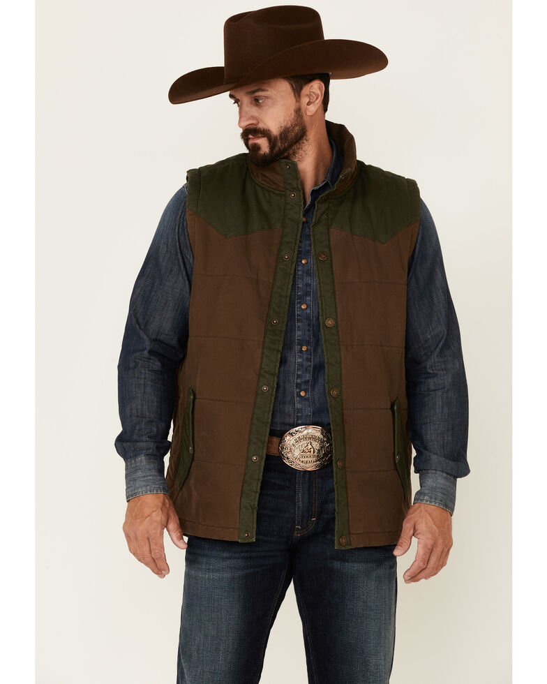 Cody James Men's Retro Bandit Color-Block Snap-Front Quilted Vest , Brown, hi-res