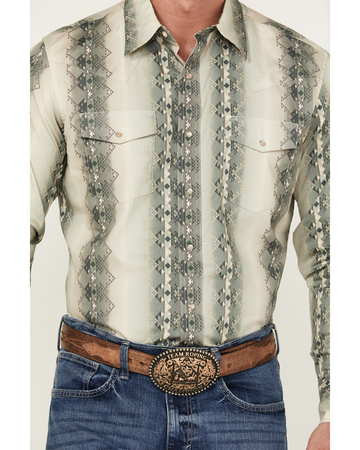 Image #3 - Wrangler Men's Checotah Long Sleeve Pearl Snap Western Shirt - Tall, Tan, hi-res