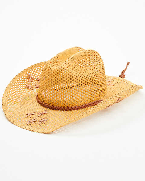 Shyanne Women's Melissa Embroidered Straw Cowboy Hat , Brown, hi-res