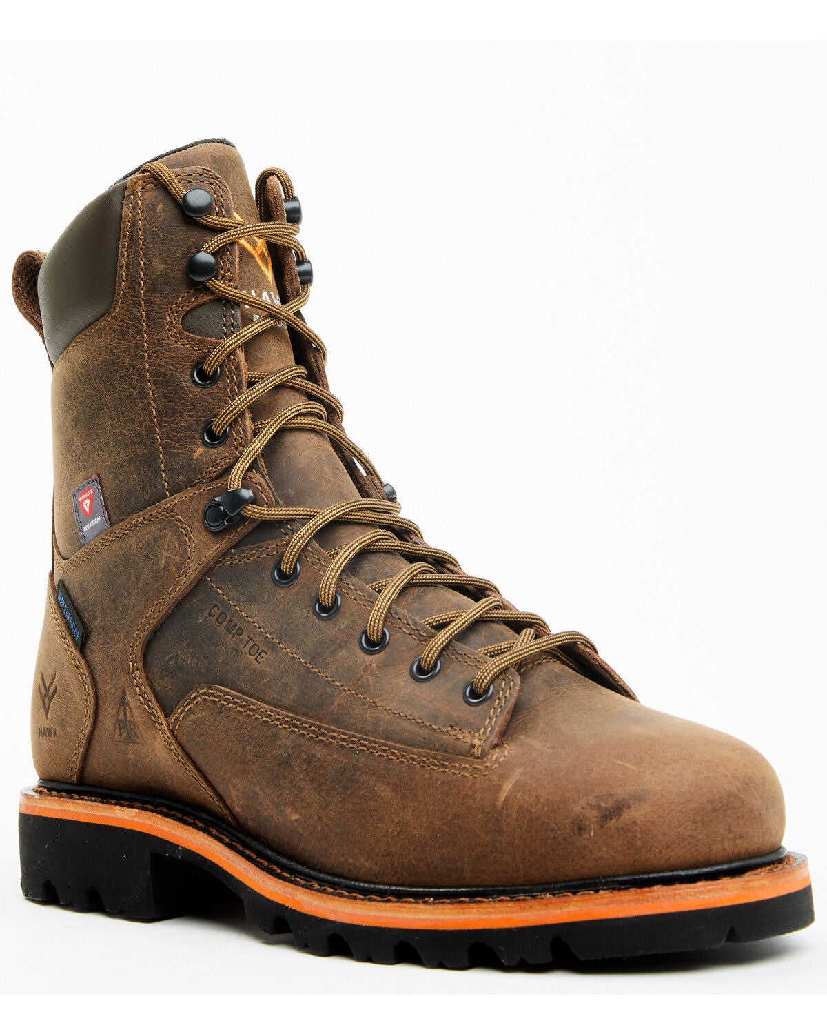Hawx Men's 8" Insulated Lace-Up Waterproof Work Boots - Composite Toe, Brown, hi-res