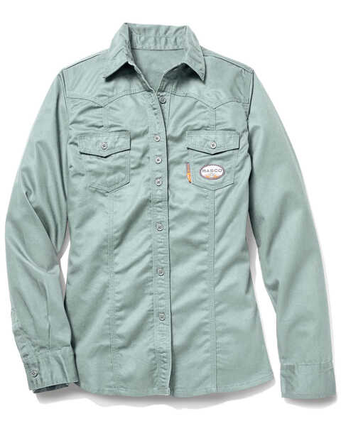 Image #1 - Rasco Women's FR Long Sleeve Button Down Work Shirt , Sage, hi-res