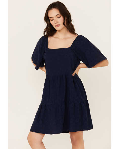 Wrangler Women's Solid Short Sleeve Mini Dress , Navy, hi-res