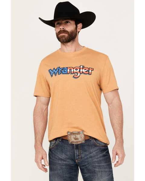 Wrangler Men's Boot Barn Exclusive Americana Logo Short Sleeve Graphic T-Shirt , Tan, hi-res