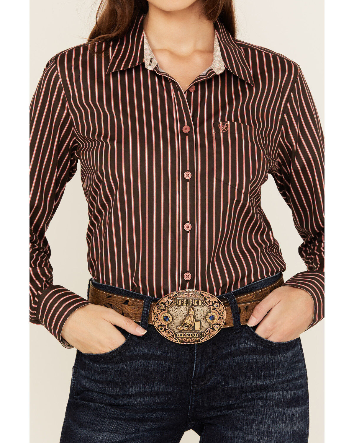 Image #3 - Ariat Women's Kirby Striped Long Sleeve Button-Down Stretch Western Shirt, Brown, hi-res