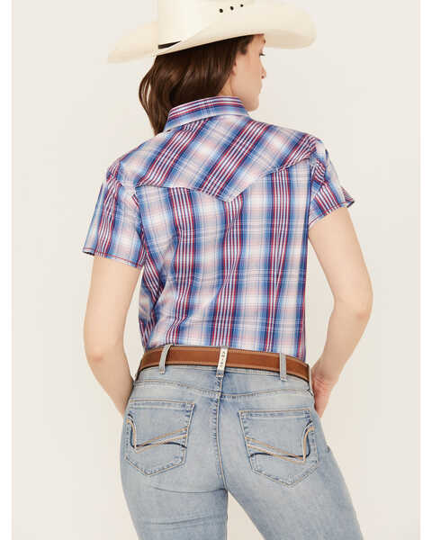 Image #4 - Rough Stock by Panhandle Plaid Print Short Sleeve Stretch Pearl Snap Western Shirt , Multi, hi-res