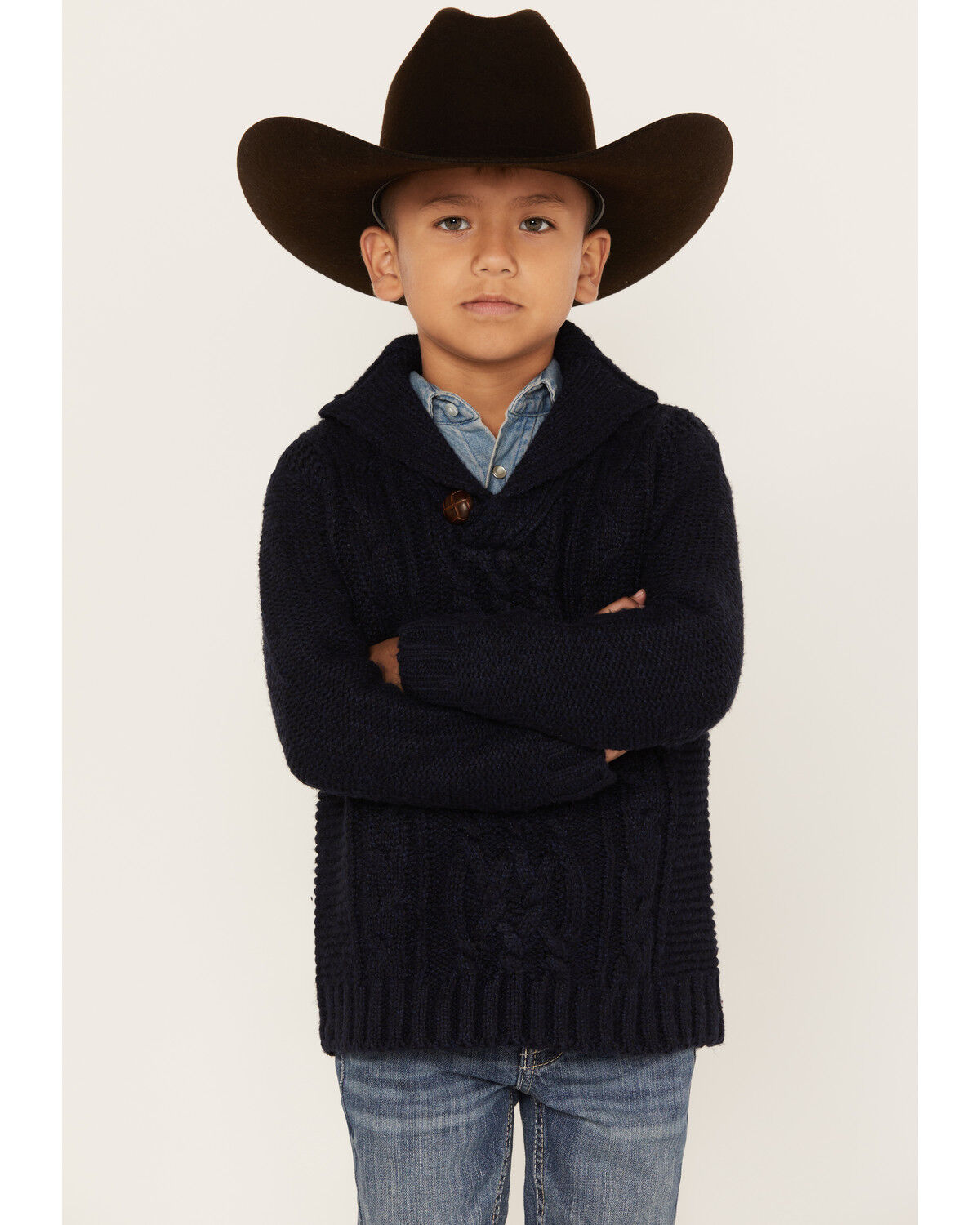 Image #1 - Cotton & Rye Boys' Cable Knit Sweater, Navy, hi-res
