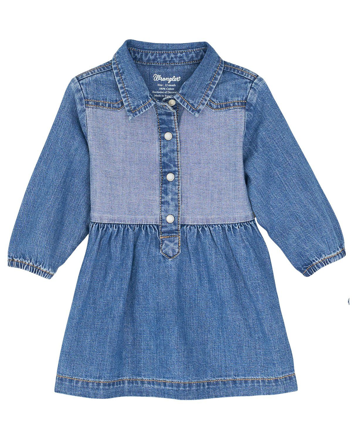 Wrangler Toddler Girls' Two Tone Long Sleeve Dress, Blue, hi-res