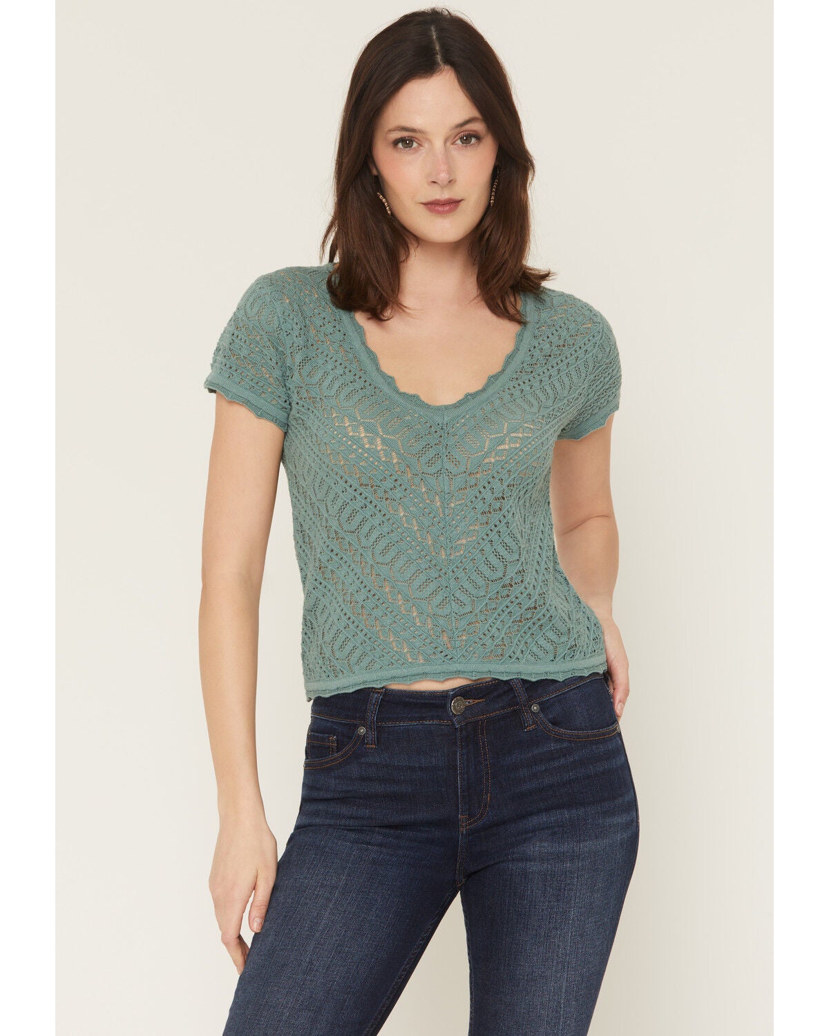 Shyanne Women's Short Sleeve Knit Sweater, Aqua, hi-res