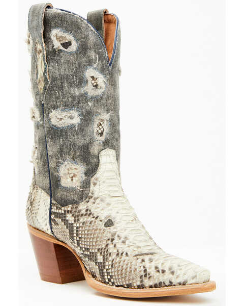 Dan Post Women's Exotic Python Western Boots - Snip Toe, Ivory, hi-res