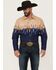 Image #1 - Panhandle Men's Southwestern Print Border Long Sleeve Snap Western Shirt, Navy, hi-res