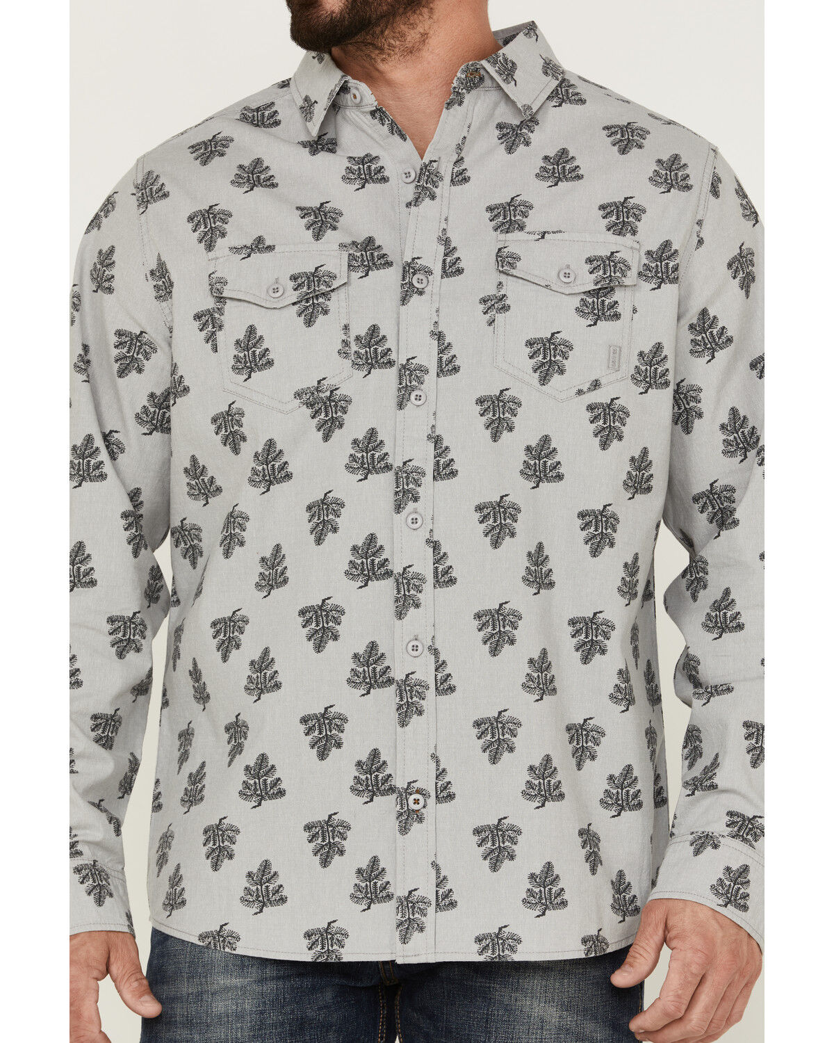 Image #3 - Brothers and Sons Men's All-Over Floral Print Long Sleeve Button Down Western Shirt, Light Grey, hi-res