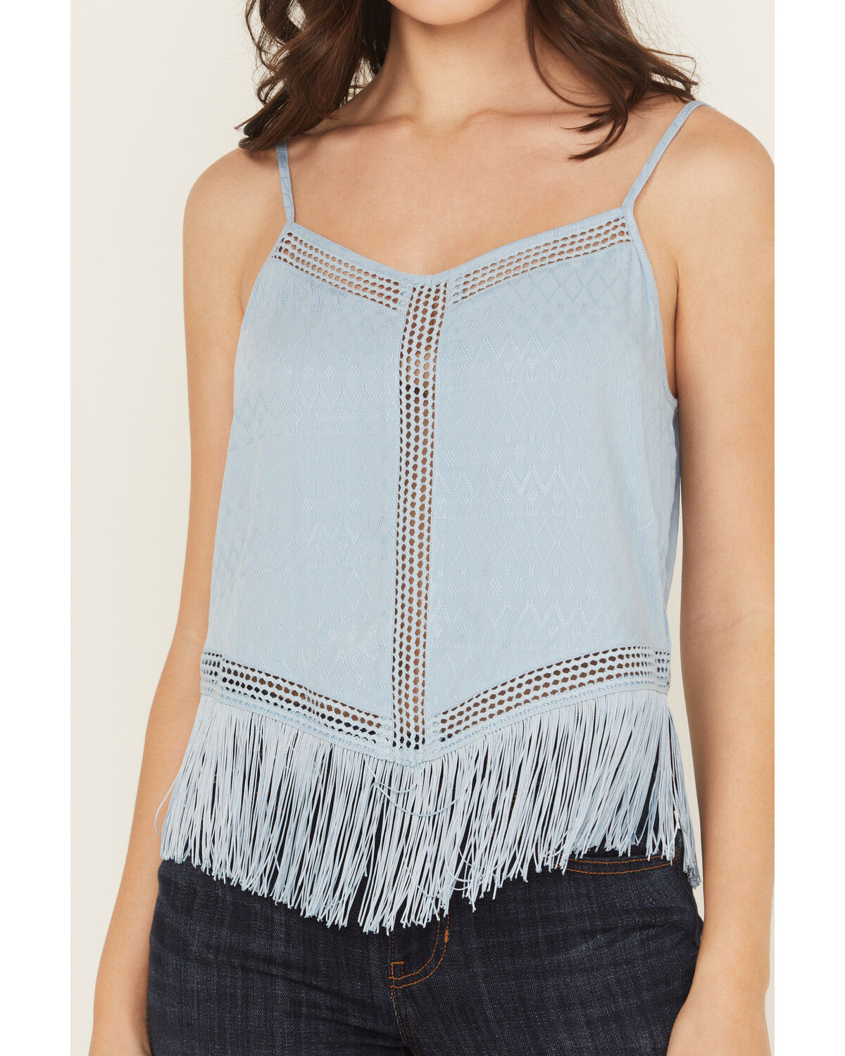 Image #3 - Idyllwind Women's Briarwick Jacquard Fringe And Lace Tank Top, Light Blue, hi-res