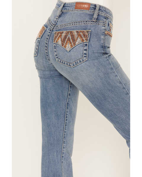 Image #2 - Shyanne Women's Chevron Embroidered Light Wash Mid Rise Flare Jeans, Light Wash, hi-res
