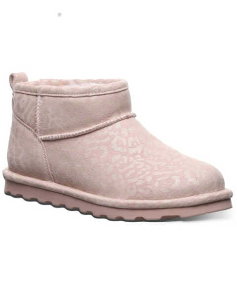 Bearpaw Women's Shorty Glitter Leopard Print Boots - Round Toe , Pink, hi-res