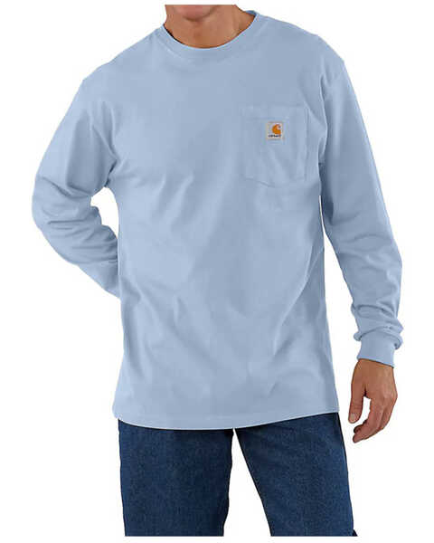 Carhartt Men's Loose Fit Heavyweight Long Sleeve Pocket Graphic T-Shirt , Light Blue, hi-res