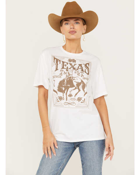 Bohemian Cowgirl Women's Texas Since 1845 Short Sleeve Graphic Tee, White, hi-res
