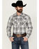 Image #1 - Wrangler Retro Men's Plaid Print Long Sleeve Snap Western Shirt, Grey, hi-res