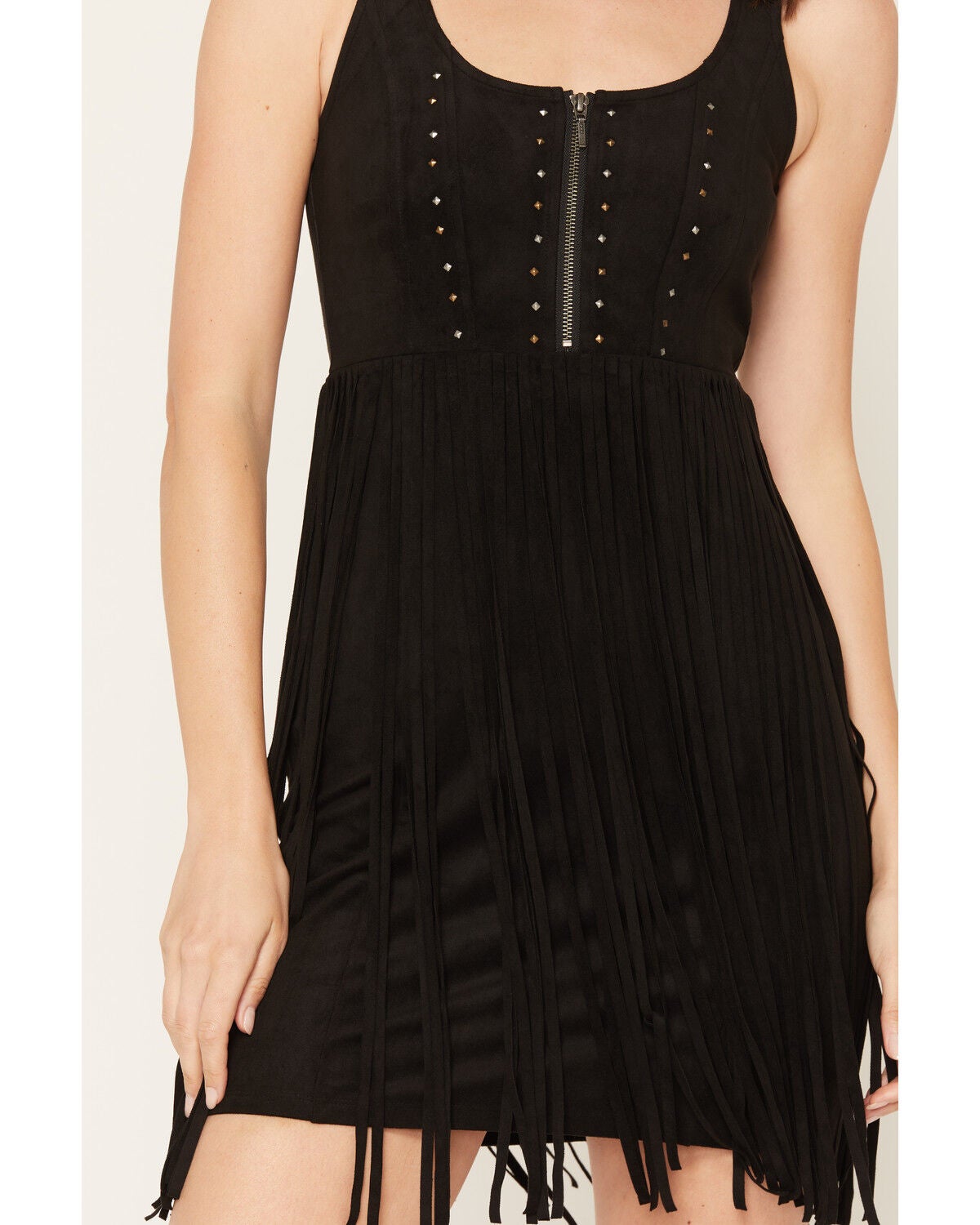 Image #3 - Idyllwind Women's Zilnez Faux Suede Studded Fringe Mini Dress, Black, hi-res