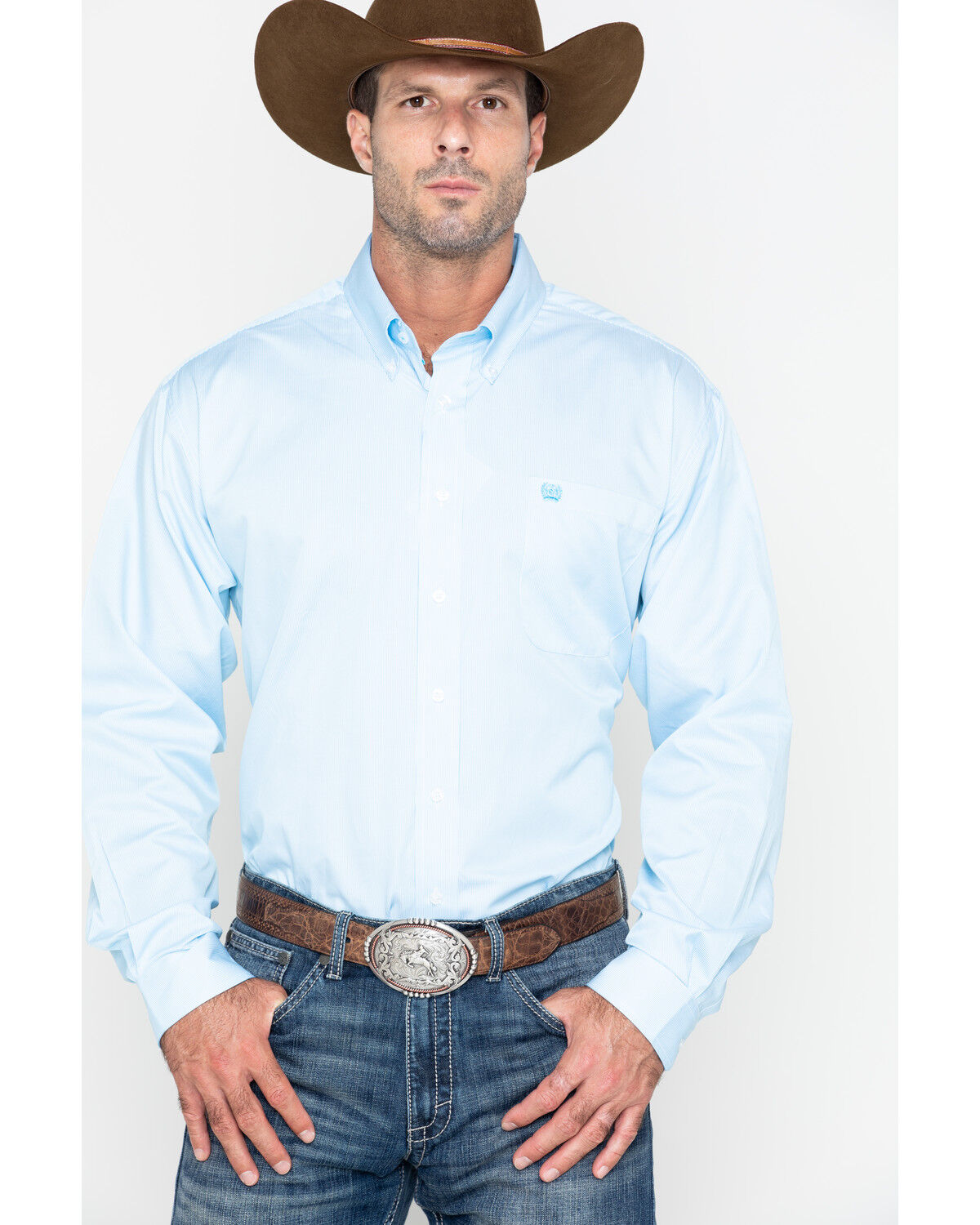 Image #1 - Cinch Men's Striped Print Shirt - Big & Tall, Light Blue, hi-res
