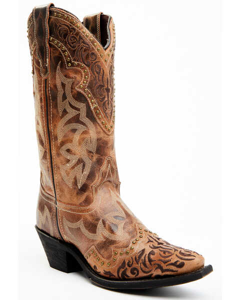 Laredo Women's Braylynn Studded Leather Western Boots - Snip Toe, Lt Brown, hi-res