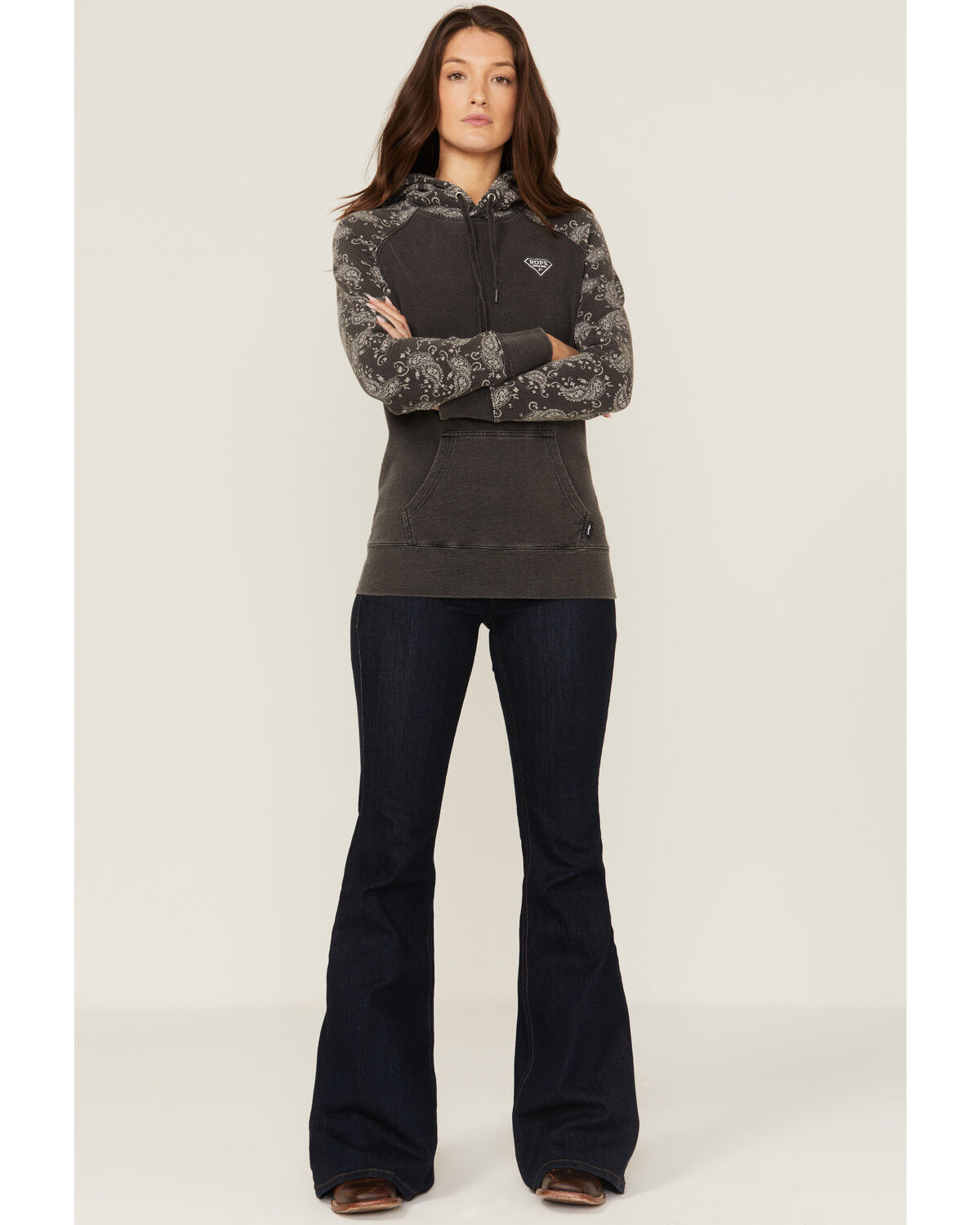 Image #2 - Hooey Women's Rope Like A Girl Bandana Print Pullover Hoodie Sweatshirt, Charcoal, hi-res