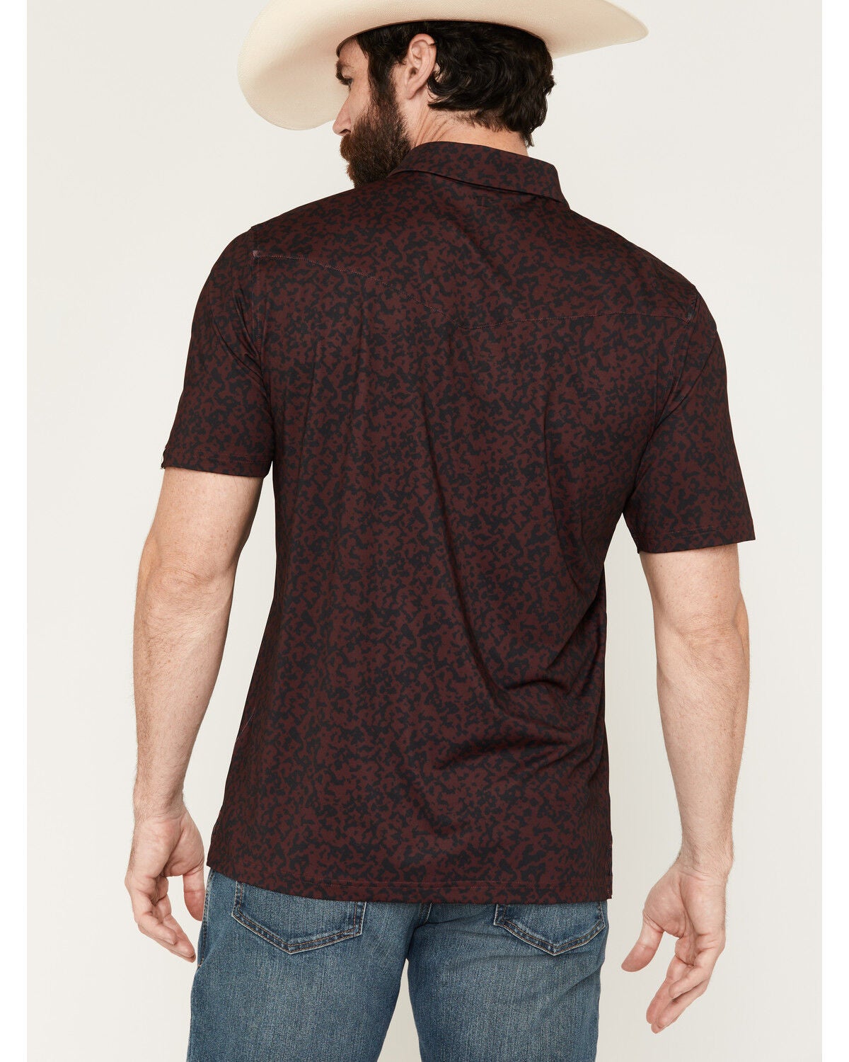 Image #4 - Ferrell Men's Grant Camo Print Short Sleeve Snap Stretch Polo Shirt, Maroon, hi-res