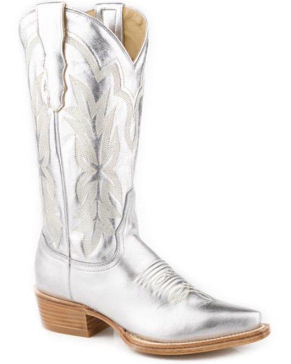 Stetson Women's Jolene Metallic Western Boots - Snip Toe, Silver, hi-res