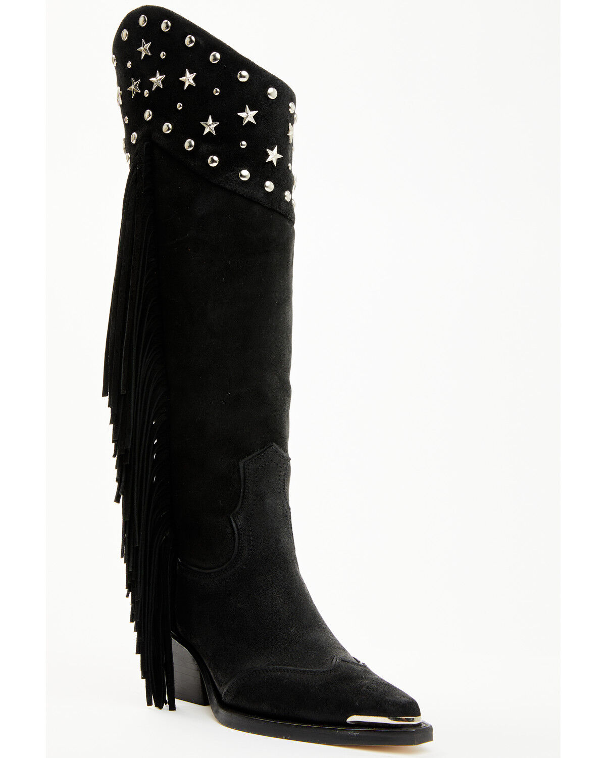 Image #1 - Wonderwest Women's Gloria Embellished Fringe Tall Western Boots - Snip Toe, Black, hi-res
