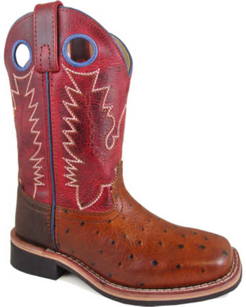 Smoky Mountain Youth Boys' Ostrich Print Western Boots - Broad Square Toe , Cognac, hi-res