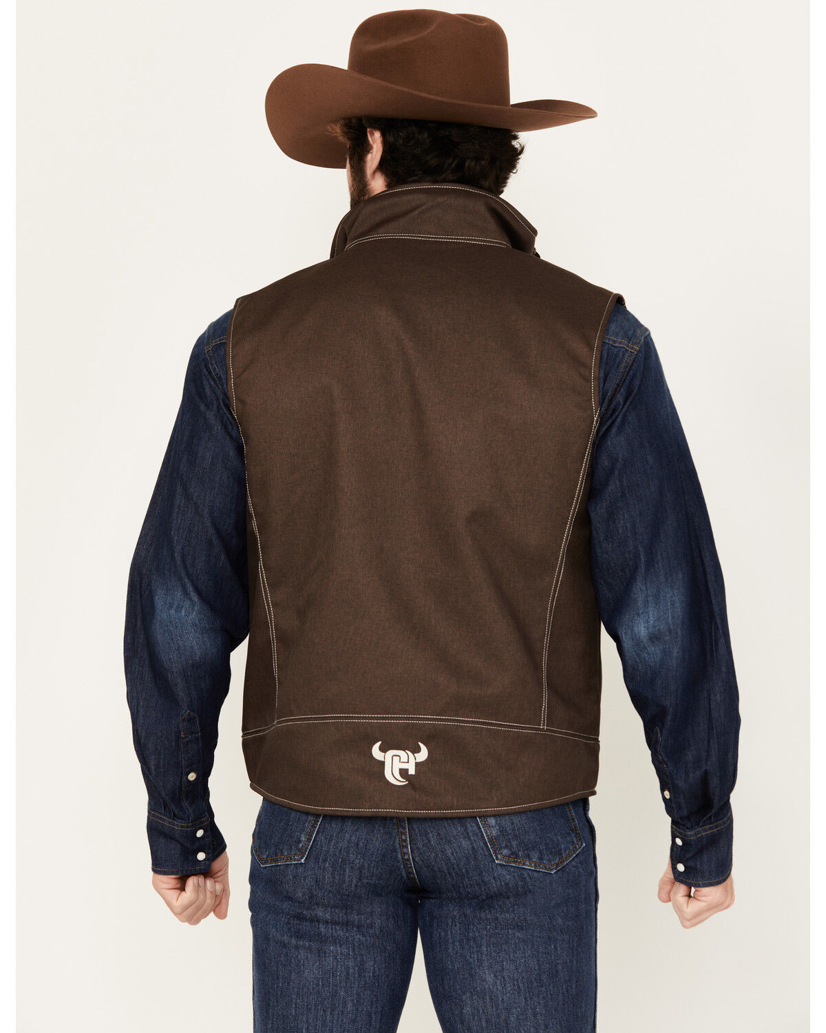 Image #4 - Cowboy Hardware Men's Live Free Woodsman Softshell Vest, Chocolate, hi-res