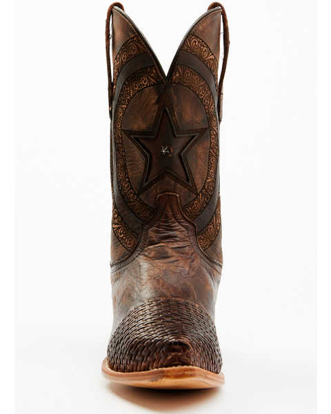 Image #4 - Dan Post Men's Embossed Star & Studded Basketweave Western Leather Boots - Snip Toe, Brown, hi-res